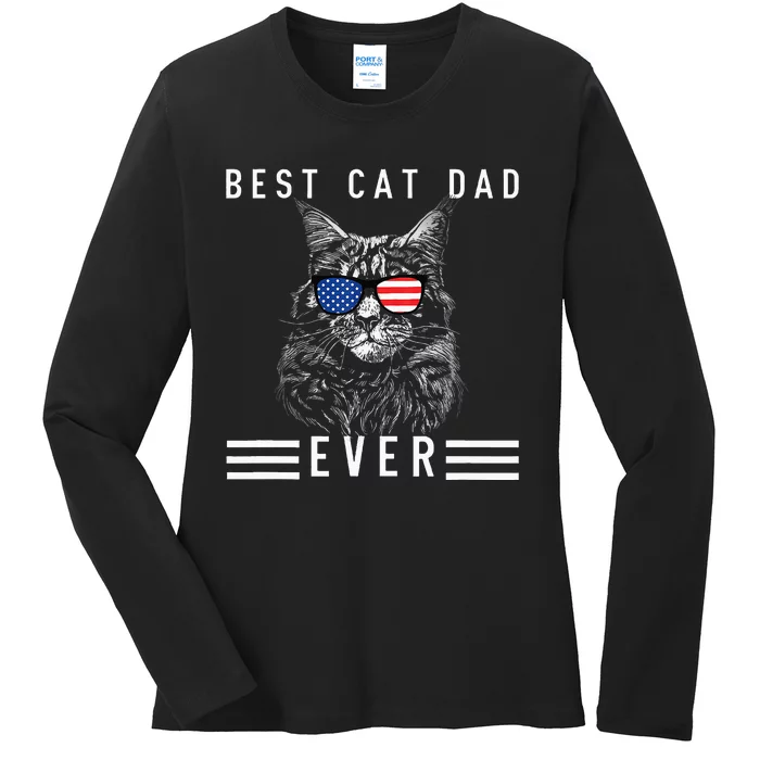 Meow Maine Coon Cat Best Cat Dad Ever Ladies Long Sleeve Shirt