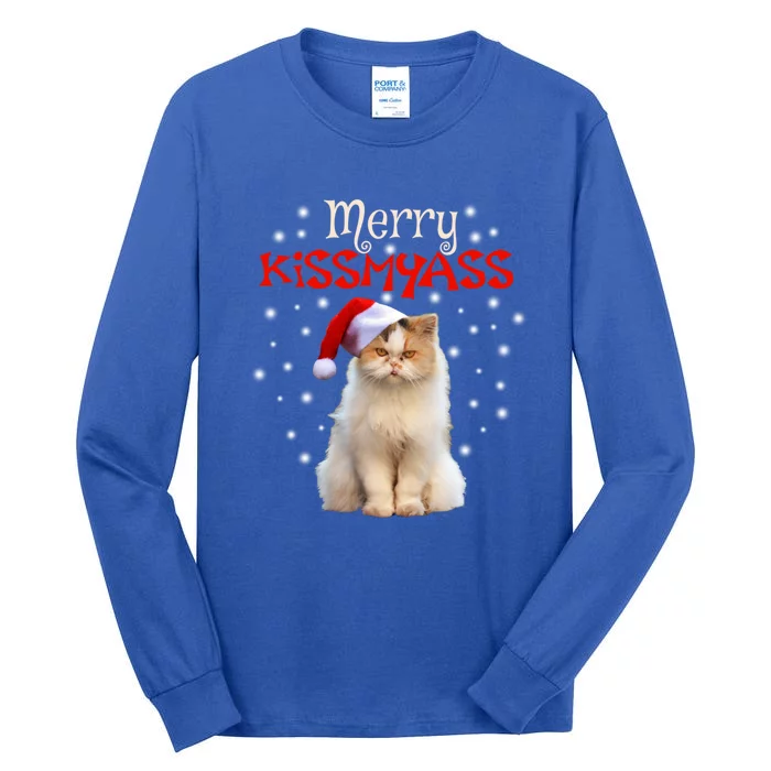 Merry Myass Cagift Cute Cat With Christmas Santa Hat Cute Gift Tall Long Sleeve T-Shirt