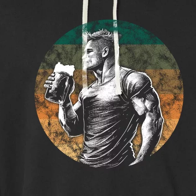 Muscular Man Drinking Beer Garment-Dyed Fleece Hoodie