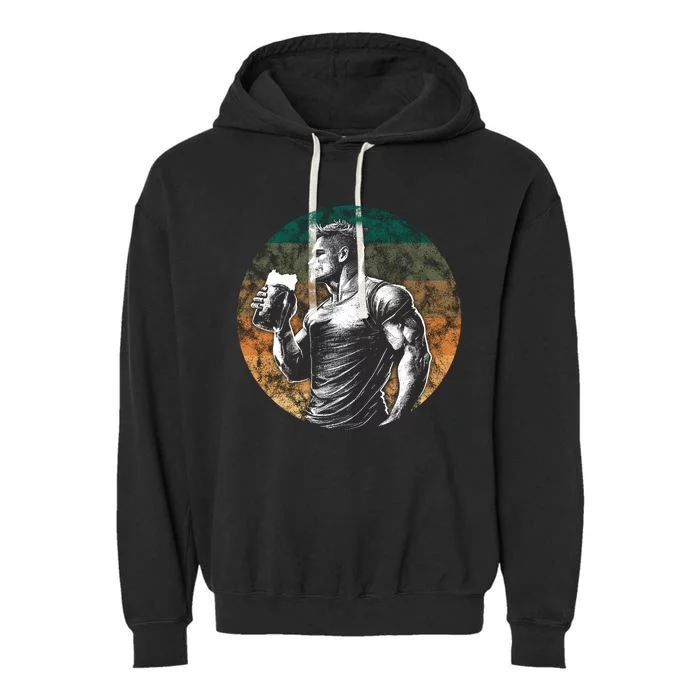 Muscular Man Drinking Beer Garment-Dyed Fleece Hoodie