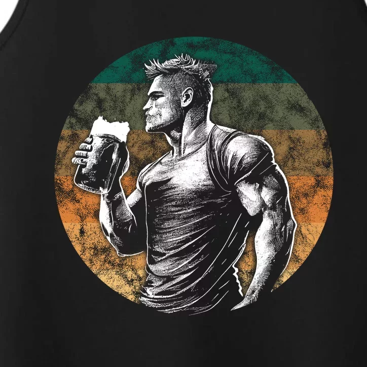 Muscular Man Drinking Beer Performance Tank