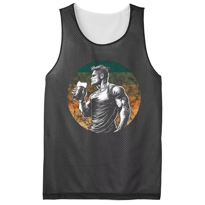 Muscular Man Drinking Beer Mesh Reversible Basketball Jersey Tank