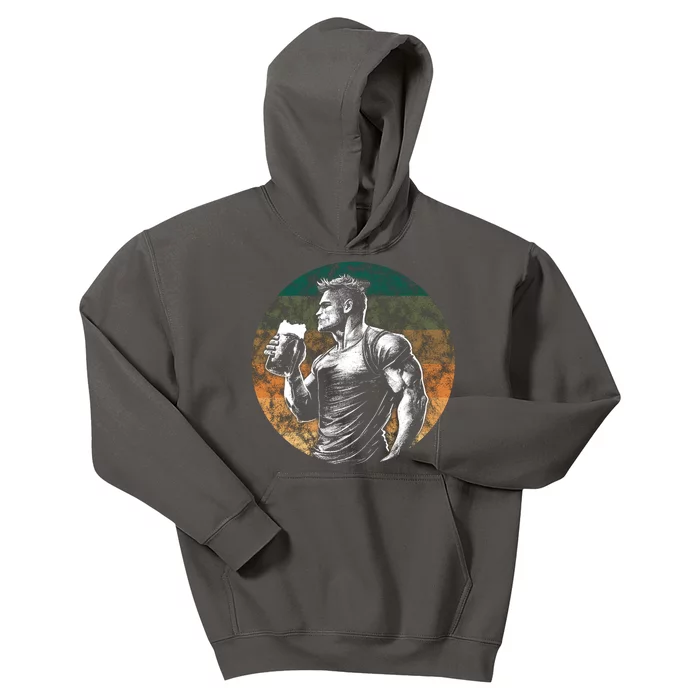 Muscular Man Drinking Beer Kids Hoodie