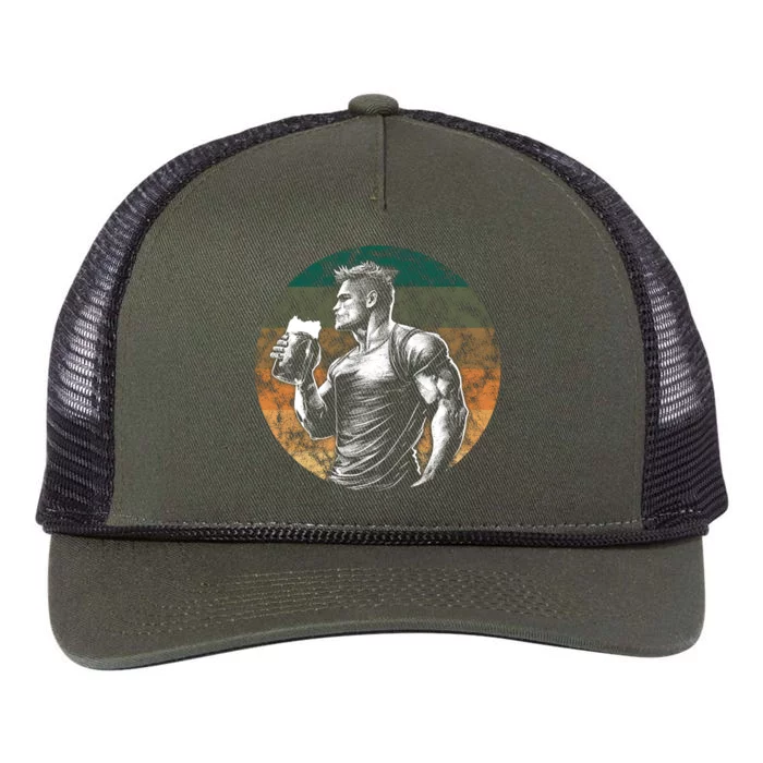 Muscular Man Drinking Beer Retro Rope Trucker Hat Cap