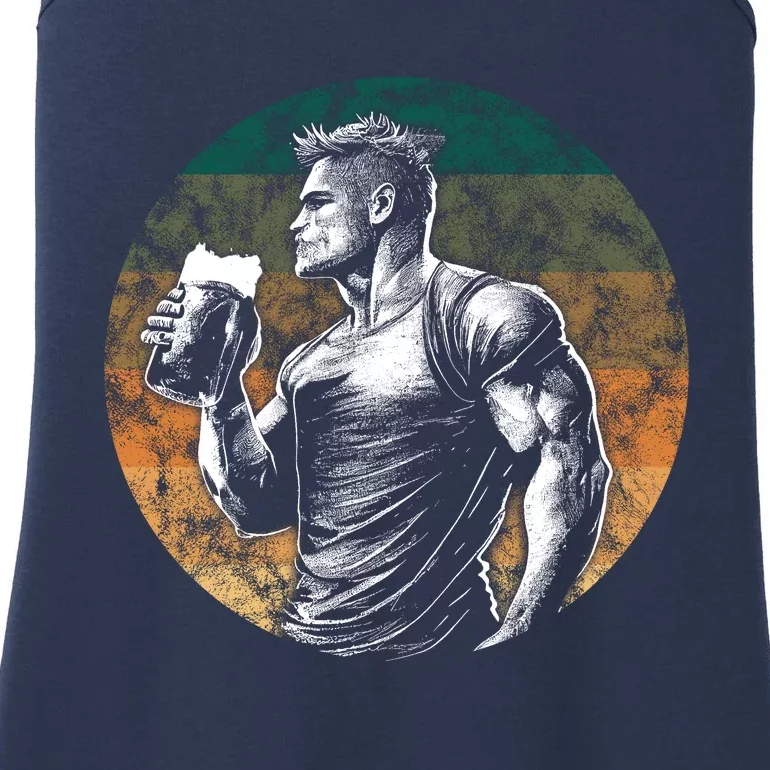 Muscular Man Drinking Beer Ladies Essential Tank