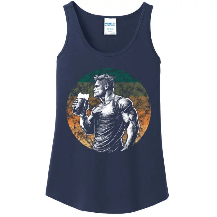 Muscular Man Drinking Beer Ladies Essential Tank