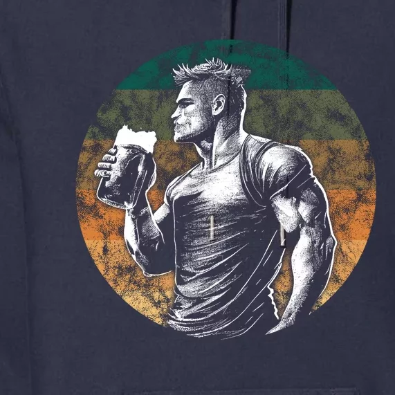 Muscular Man Drinking Beer Premium Hoodie