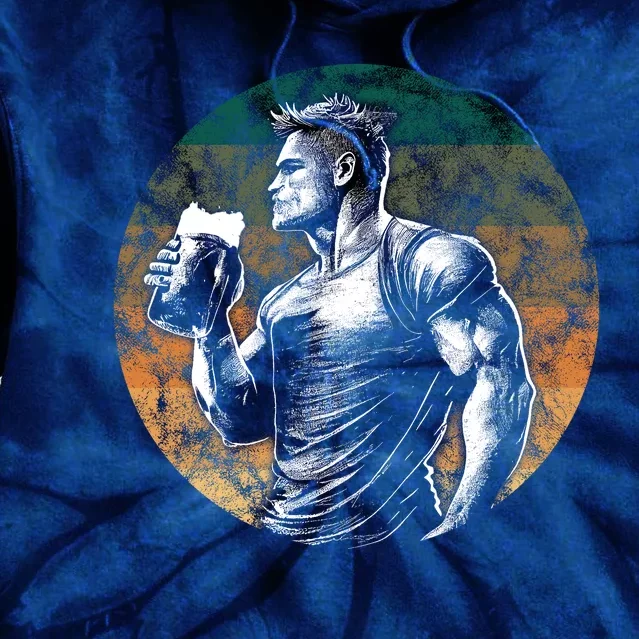 Muscular Man Drinking Beer Tie Dye Hoodie