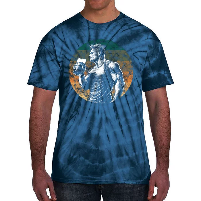 Muscular Man Drinking Beer Tie-Dye T-Shirt