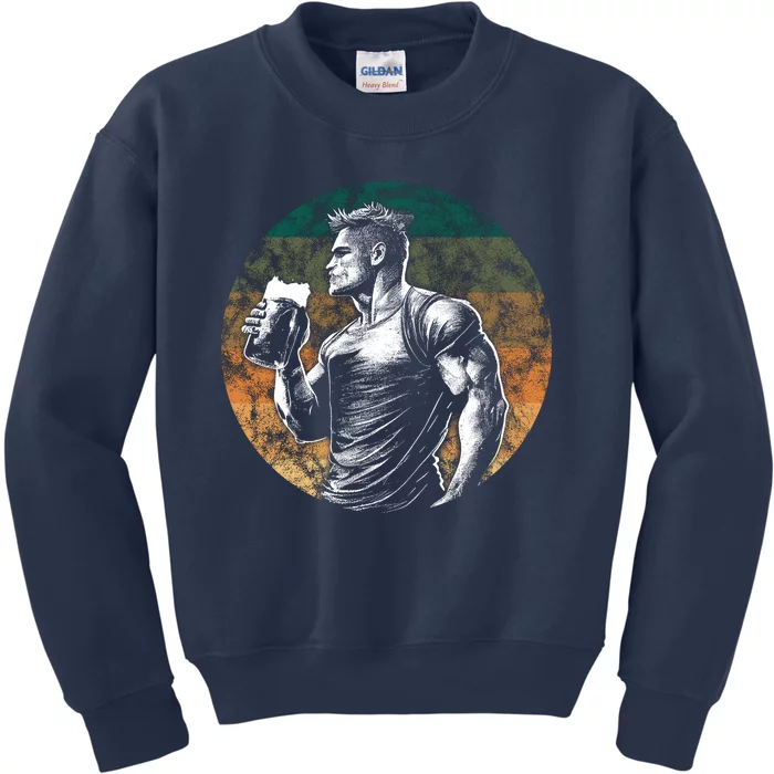 Muscular Man Drinking Beer Kids Sweatshirt