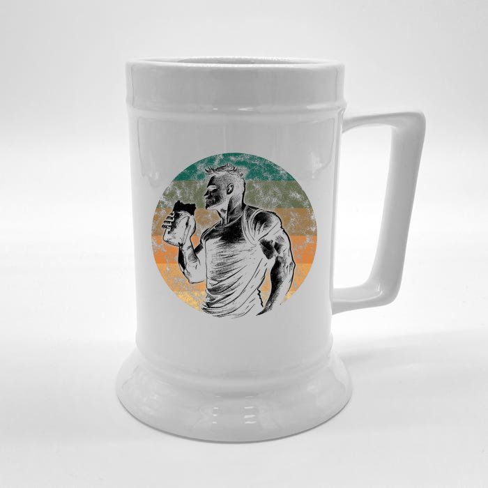 Muscular Man Drinking Beer Front & Back Beer Stein