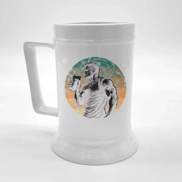 Muscular Man Drinking Beer Front & Back Beer Stein