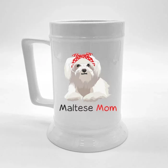 Maltese Mom Dog Bandana Pet Lover Wo Maltese Front & Back Beer Stein