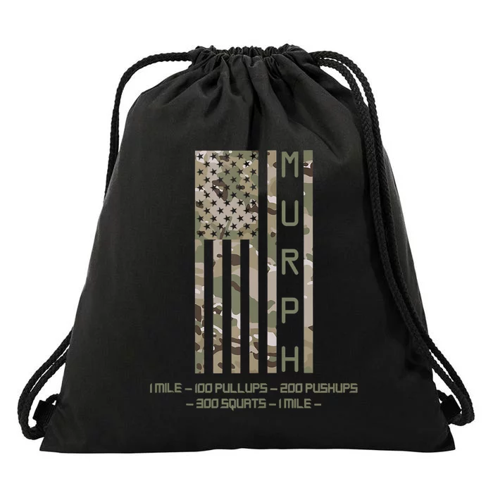 Murph Memorial Day Workout WOD Cam Multi Camo Flag Vertical Drawstring Bag