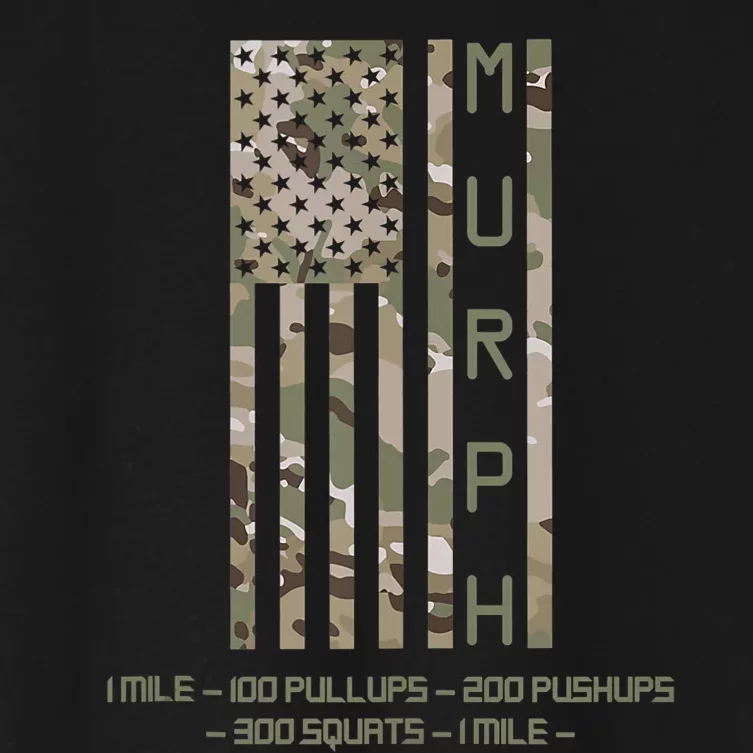 Murph Memorial Day Workout WOD Cam Multi Camo Flag Vertical Women's Crop Top Tee