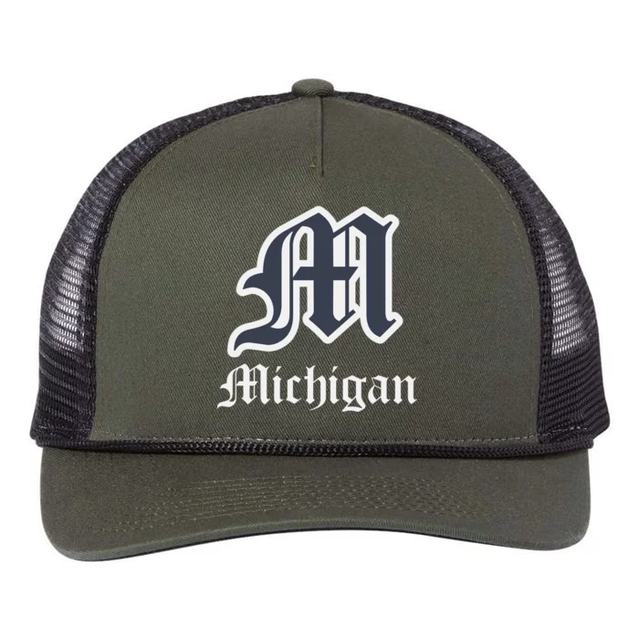 Michigan M Detroit D Logo Retro Rope Trucker Hat Cap