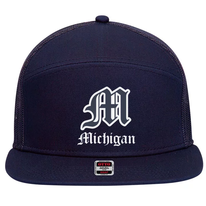 Michigan M Detroit D Logo 7 Panel Mesh Trucker Snapback Hat