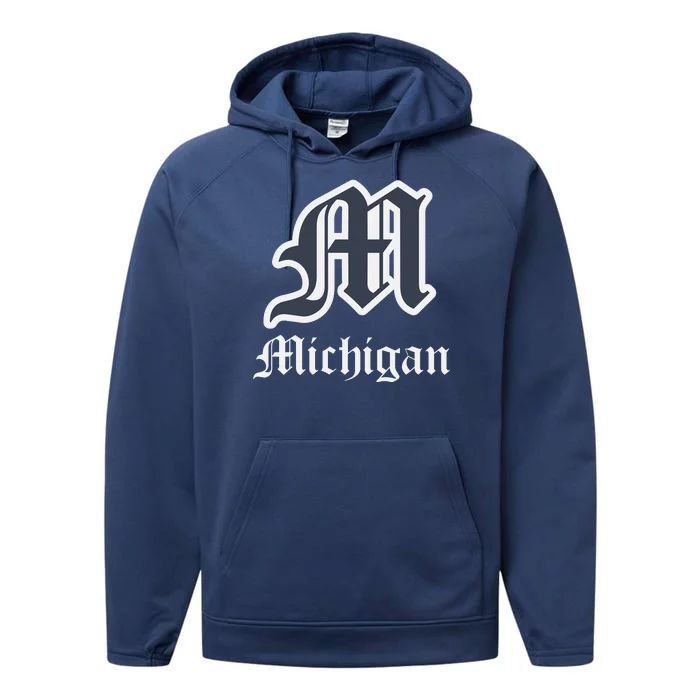 Michigan M Detroit D Logo Performance Fleece Hoodie