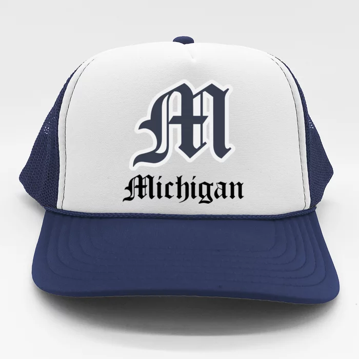 Michigan M Detroit D Logo Trucker Hat