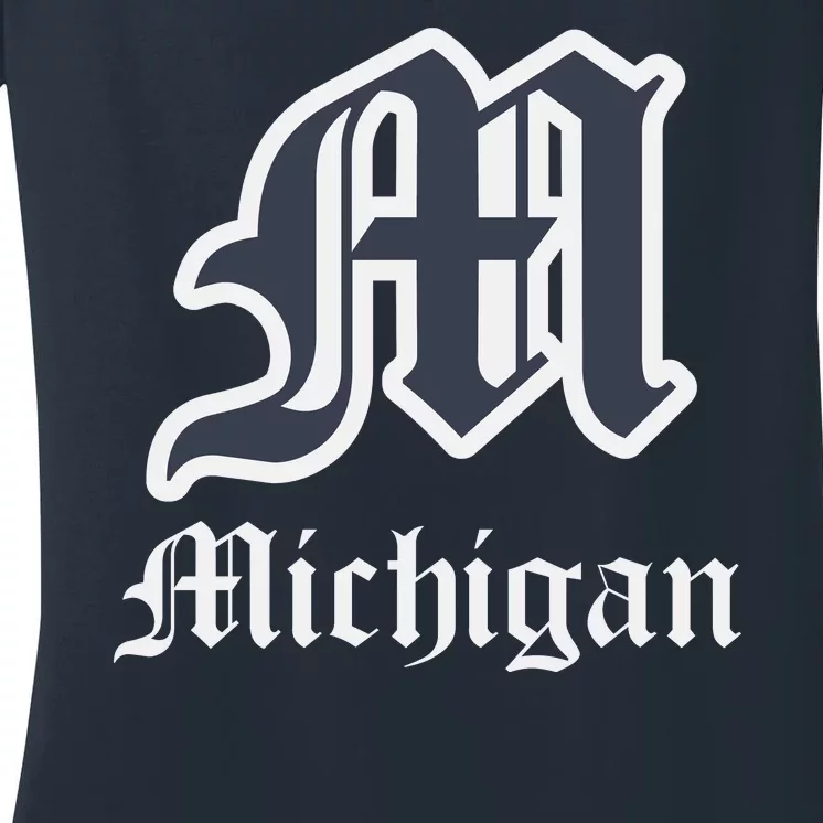 Michigan M Detroit D Logo Women's V-Neck T-Shirt