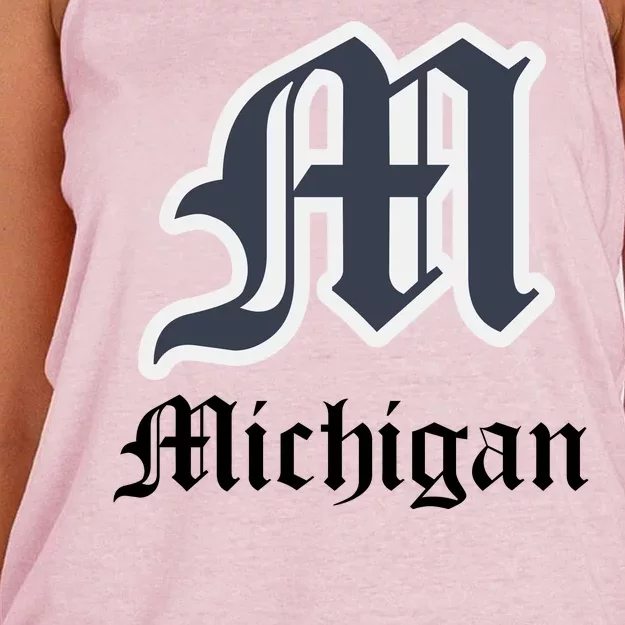 Michigan M Detroit D Logo Women's Knotted Racerback Tank