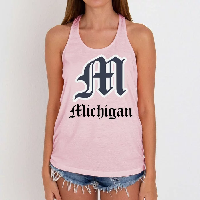 Michigan M Detroit D Logo Women's Knotted Racerback Tank