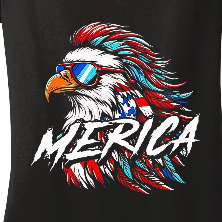 Merica Mullet Eagle Funny 4th Of July Women's V-Neck T-Shirt