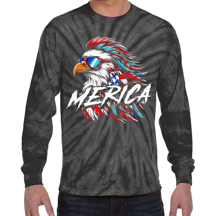 Merica Mullet Eagle Funny 4th Of July Tie-Dye Long Sleeve Shirt