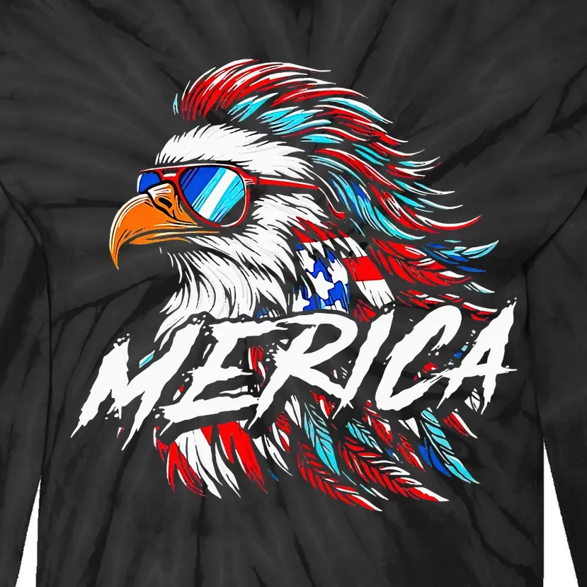 Merica Mullet Eagle Funny 4th Of July Tie-Dye Long Sleeve Shirt