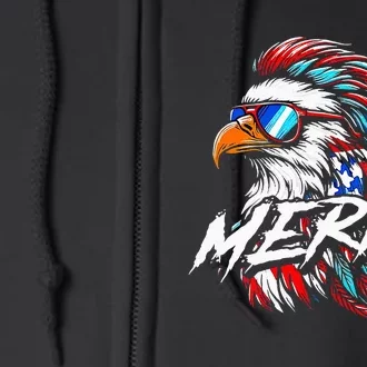 Merica Mullet Eagle Funny 4th Of July Full Zip Hoodie