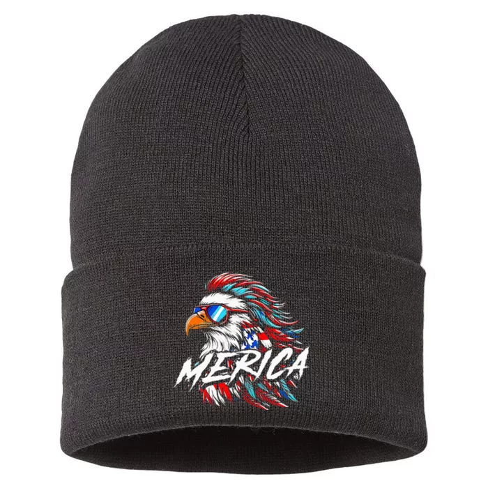 Merica Mullet Eagle Funny 4th Of July Sustainable Knit Beanie