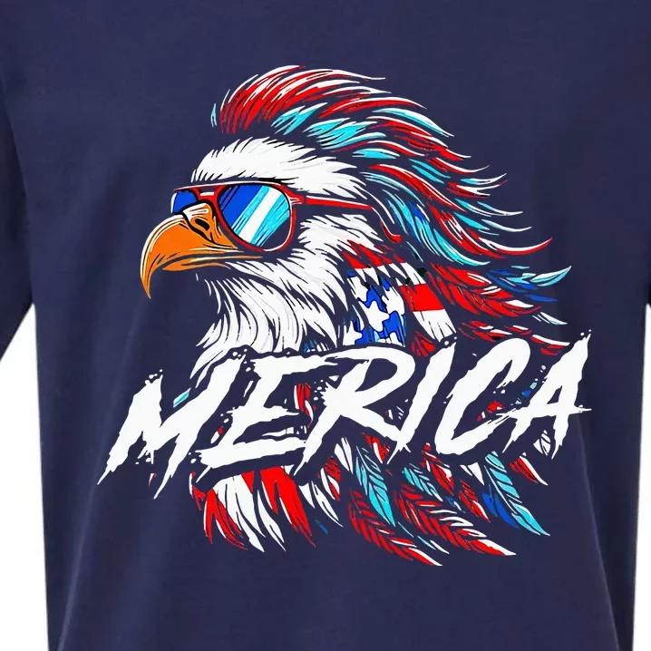 Merica Mullet Eagle Funny 4th Of July Sueded Cloud Jersey T-Shirt