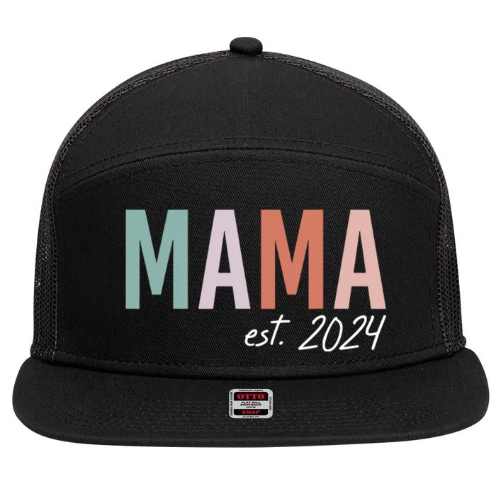 Mom Mama Est2024 Soon To Be Mommy Pregnancy Announcement 7 Panel Mesh Trucker Snapback Hat