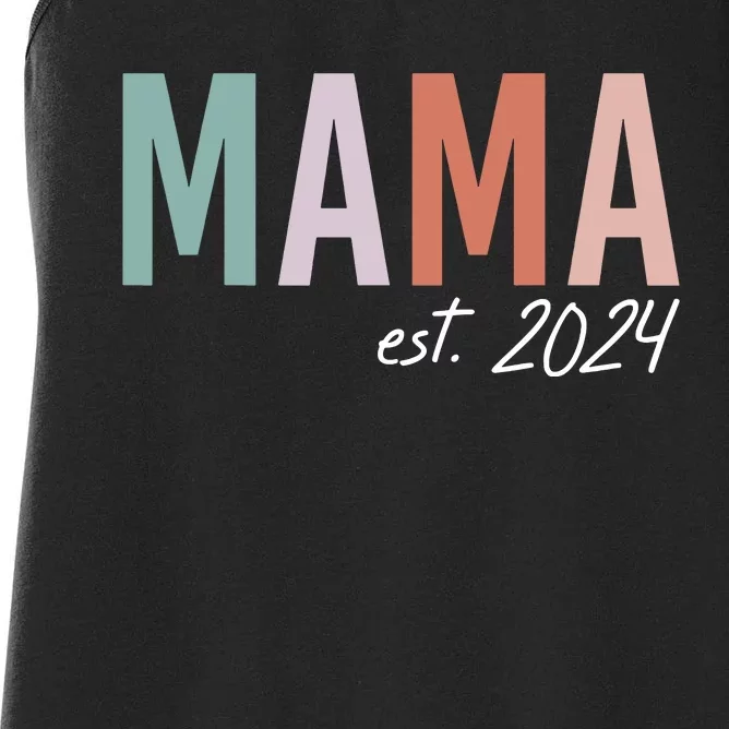 Mom Mama Est2024 Soon To Be Mommy Pregnancy Announcement Women's Racerback Tank