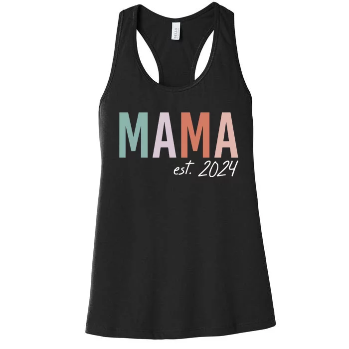 Mom Mama Est2024 Soon To Be Mommy Pregnancy Announcement Women's Racerback Tank