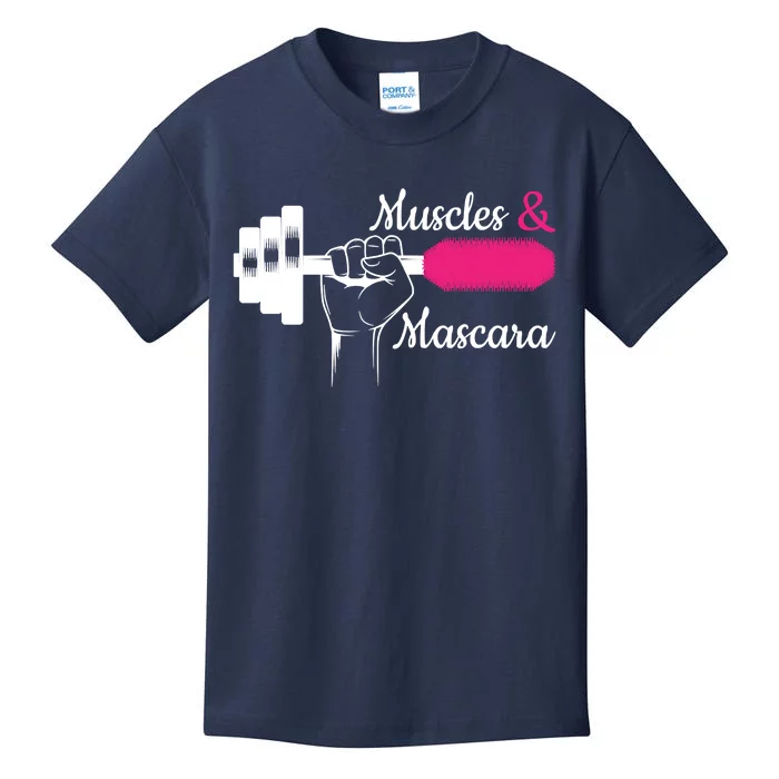 Muscle & Mascara Eyelashes Lipstick Funny Bold Gift Kids T-Shirt