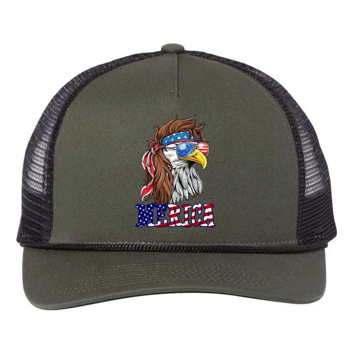 Merica Mullet Eagle Independence Day Retro Rope Trucker Hat Cap