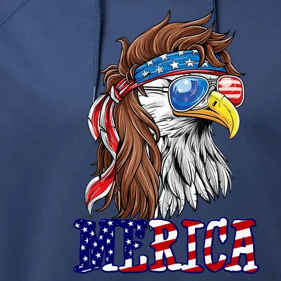 Merica Mullet Eagle Independence Day Performance Fleece Hoodie