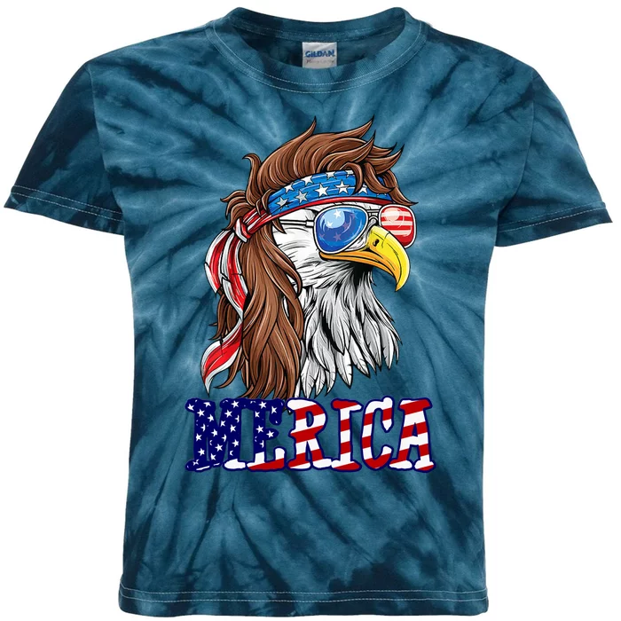 Merica Mullet Eagle Independence Day Kids Tie-Dye T-Shirt