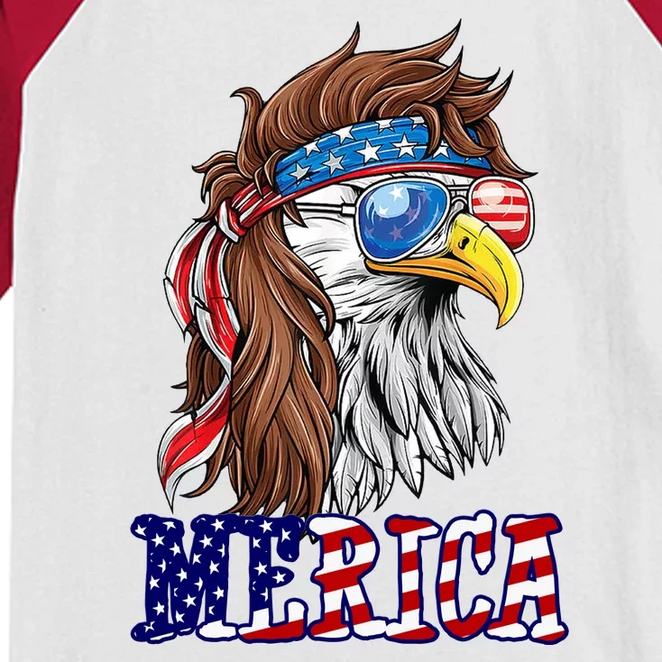 Merica Mullet Eagle Independence Day Kids Colorblock Raglan Jersey