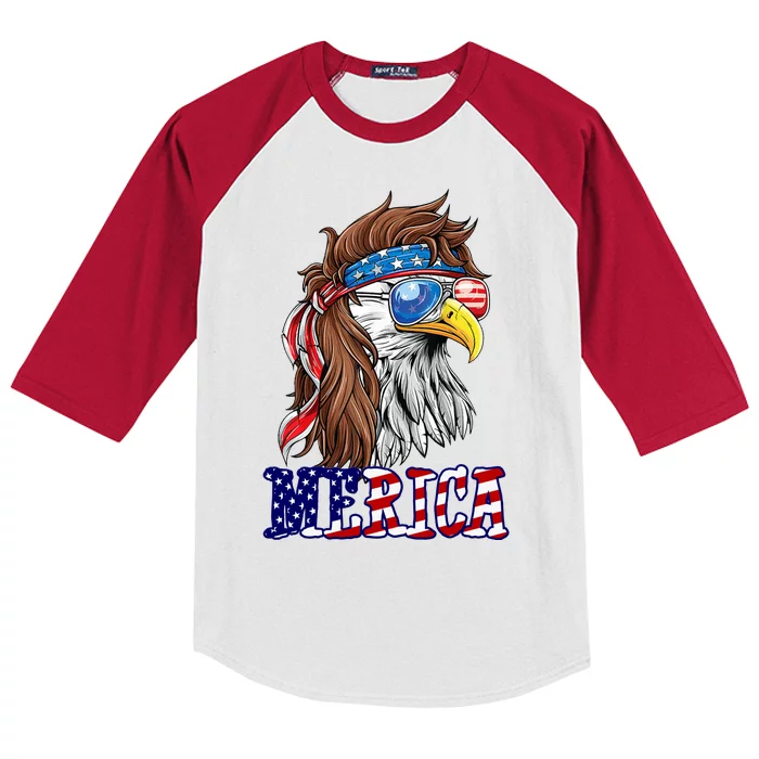 Merica Mullet Eagle Independence Day Kids Colorblock Raglan Jersey