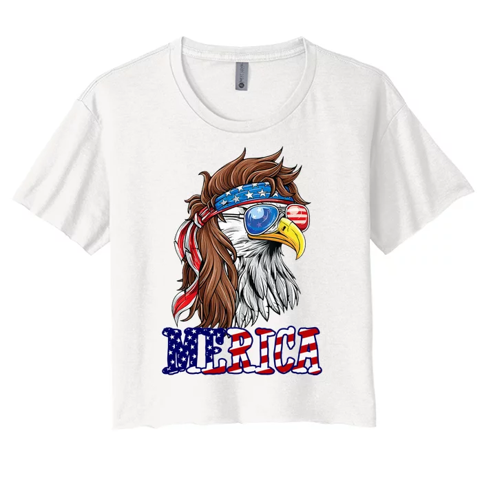 Merica Mullet Eagle Independence Day Women's Crop Top Tee