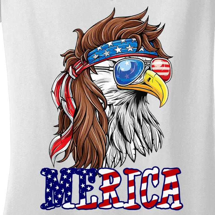 Merica Mullet Eagle Independence Day Women's V-Neck T-Shirt