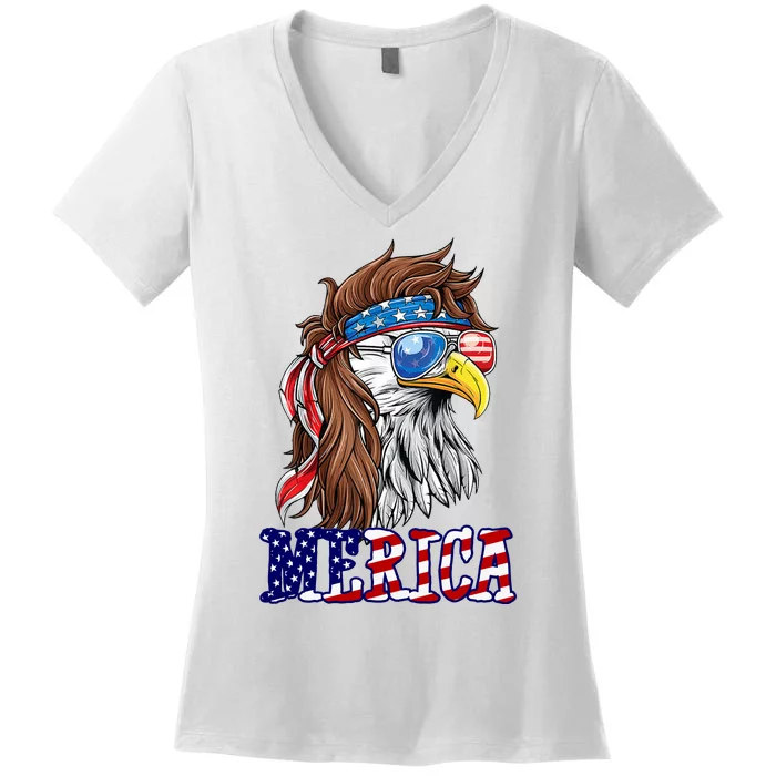 Merica Mullet Eagle Independence Day Women's V-Neck T-Shirt