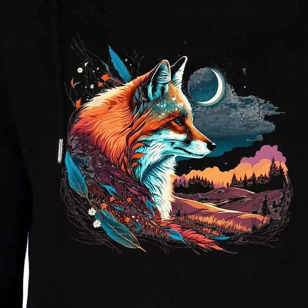 Majestic Moon Fox Womens Funnel Neck Pullover Hood