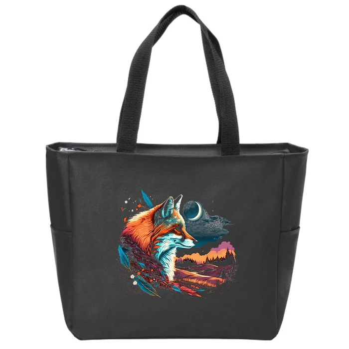 Majestic Moon Fox Zip Tote Bag