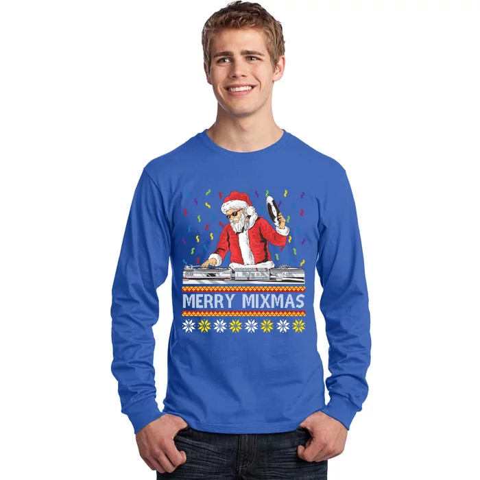 Merry Mixmas Funny Christmas Dj Santa Music Party Ugly Gift Tall Long Sleeve T-Shirt