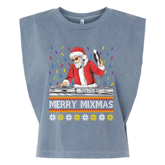 Merry Mixmas Funny Christmas Dj Santa Music Party Ugly Gift Garment-Dyed Women's Muscle Tee