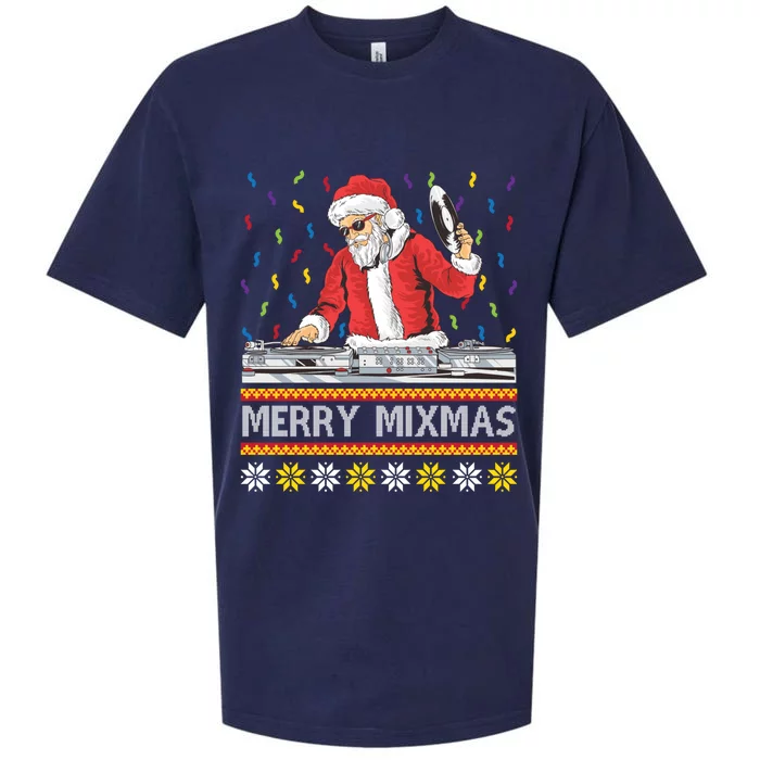 Merry Mixmas Funny Christmas Dj Santa Music Party Ugly Gift Sueded Cloud Jersey T-Shirt