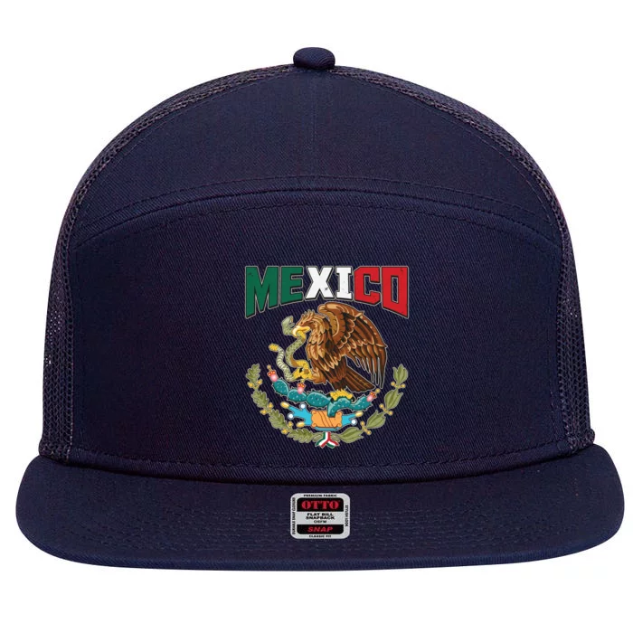 Mexico Mexican Flag Eagle And Snake 7 Panel Mesh Trucker Snapback Hat